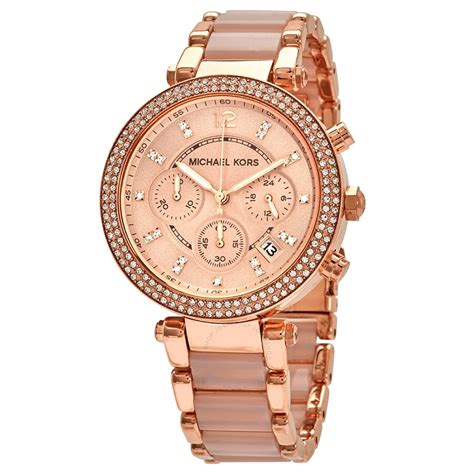 parker rose gold tone blush acetate watch michael kors|michael kors parker.